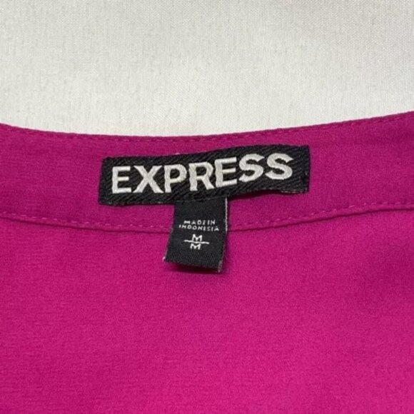 Express Half Zip Blouse Women's Medium Magenta Pink Loose Fit 3/4 Sleeve Tunic - Picture 9 of 10